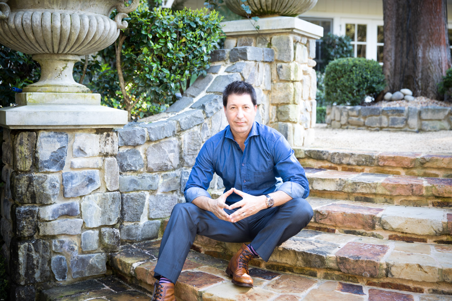 Environmental portrait on stone steps
